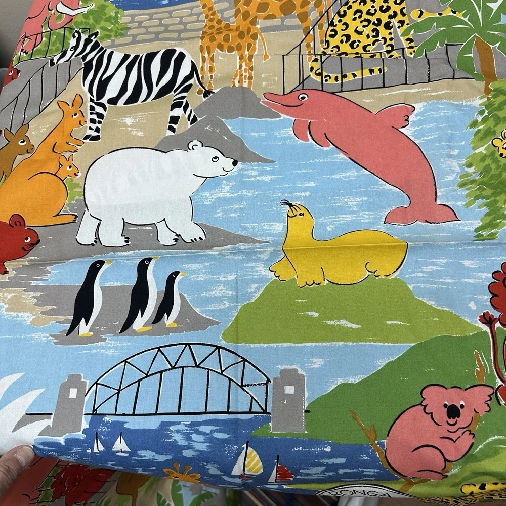 Vtg Retro Taronga Zoo Australian Animals Craft Upholstery Fabric 1+ Yards